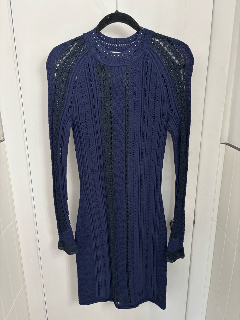 3.1 Phillip Lim Navy Openwork Long-Sleeve Knit Dress
